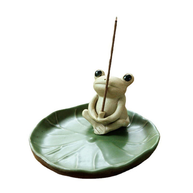 Handmade Ceramic Stick Frog Incense Burner Decoration