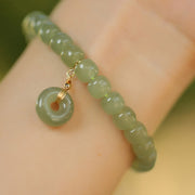 Buddha Stones Natural Hetian Jade Peace Buckle Prosperity Luck Bracelet Bracelet BS 6