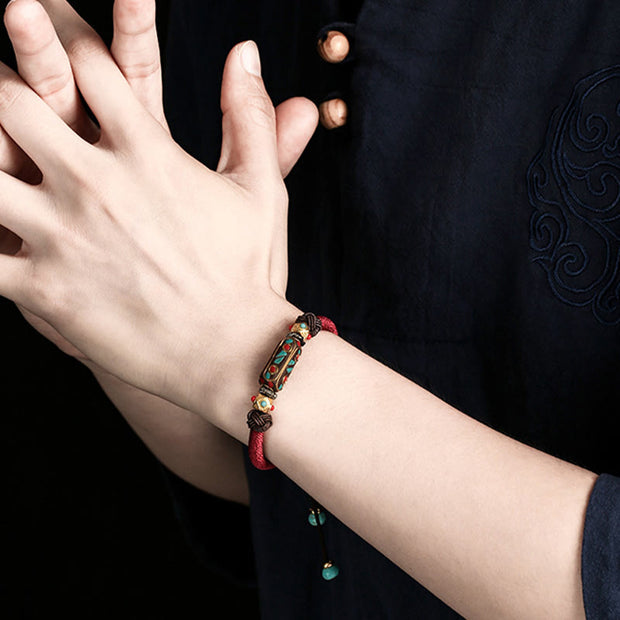 Buddha Stones Handmade Tibetan Turquoise Om Mani Padme Hum Strength Braided Bracelet Bracelet BS 3