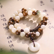 Buddha Stones Bodhi Seed Green Sandalwood Lotus Peace Buckle Harmony Double Wrap Bracelet Bracelet BS 4