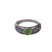 Buddha Stones 925 Sterling Silver Hetian Cyan Jade Harmony Adjustable Ring Ring BS 9