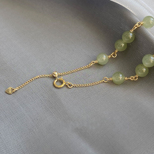 Buddha Stones 14k Gold Plated Hetian Jade Beaded Prosperity Chain Bracelet Bracelet BS 3