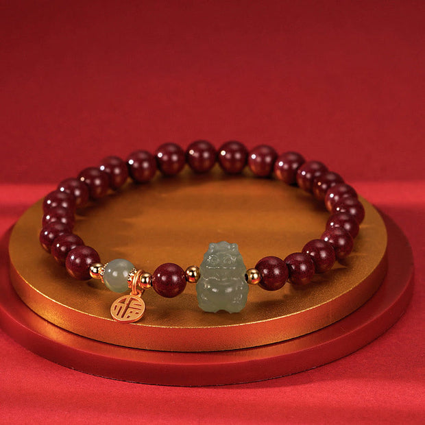 Buddha Stones 925 Sterling Silver Year of the Dragon Natural Cinnabar Hetian Jade Dragon Fu Character Ruyi As One Wishes Charm Blessing Bracelet (Extra 30% Off | USE CODE: FS30) Bracelet BS Cinnabar(Wrist Circumference 14-16cm) Fu Character Charm