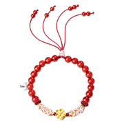 Buddha Stones 999 Sterling Silver Natural Red Agate Pink Crystal Cherry blossom Bracelet Bracelet BS 12