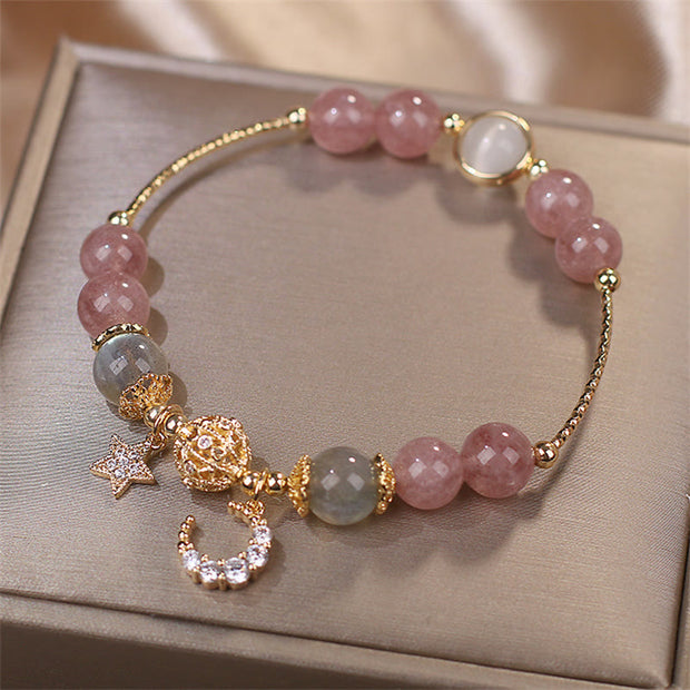 Buddha Stones Strawberry Quartz Moonstone Moon Star Love Bracelet Bracelet BS 4