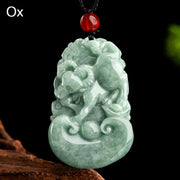 Buddha Stones Natural Green Jade 12 Chinese Zodiac Luck Prosperity Necklace Pendant Necklaces & Pendants BS Ox