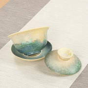 Buddha Stones Green Ocean Waves Design Porcelain Ceramic Gaiwan Sancai Teacup Kung Fu Tea Cup And Saucer With Lid