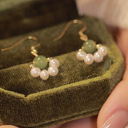 Buddha Stones Cyan Jade Pearl Bead Luck Drop Earrings Earrings BS 5