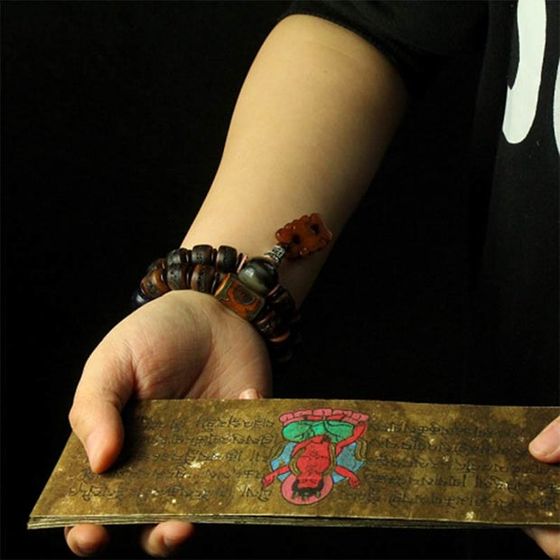 Buddha Stones Tibetan Yak Bone Dzi Bead Turquoise Keep Away Evil Spirits Bracelet