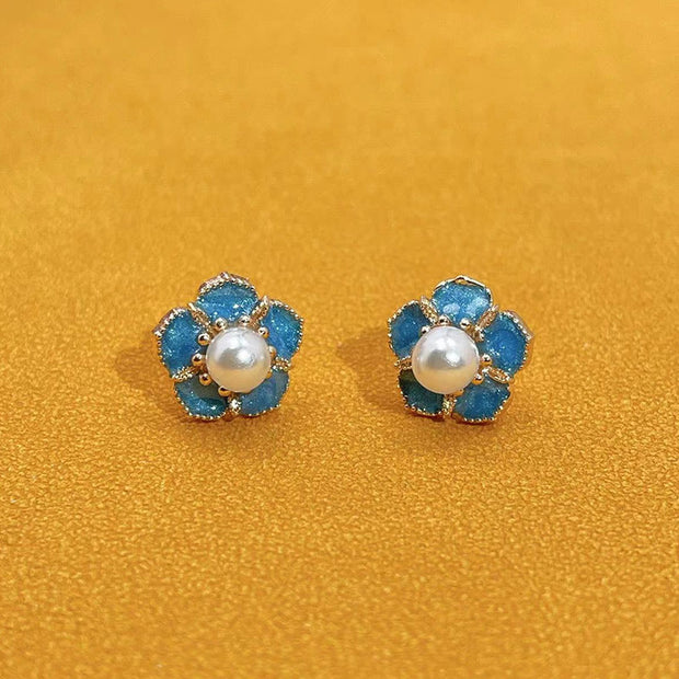 Buddha Stones Peach Blossom Pearl Happiness Stud Earrings Earrings BS 5