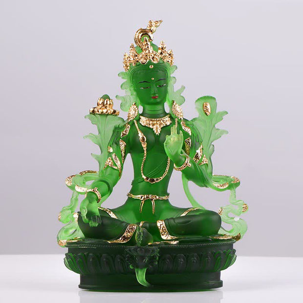 Buddha Stones Bodhisattva Green Tara Handmade Liuli Crystal Art Piece Protection Home Office Statue Decoration Decorations BS 5