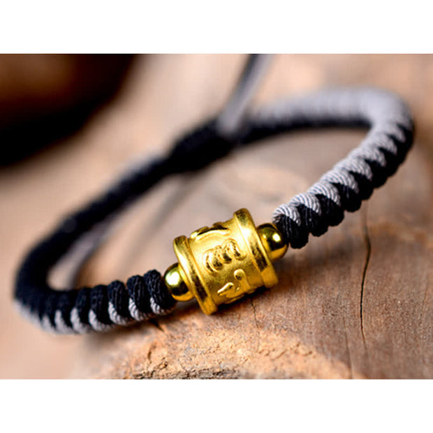 Buddha Stones 999 Sterling Silver Om Mani Padme Hum Protection Luck String Bracelet Bracelet BS 12