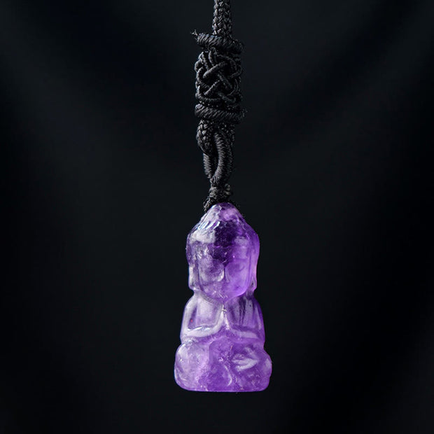 Buddha Stones Various Crystal Amethyst Pink Crystal White Crystal Citrine Buddha Carved Spiritual Healing Necklace Pendant Decoration Necklaces & Pendants BS Amethyst Necklace&Pendant