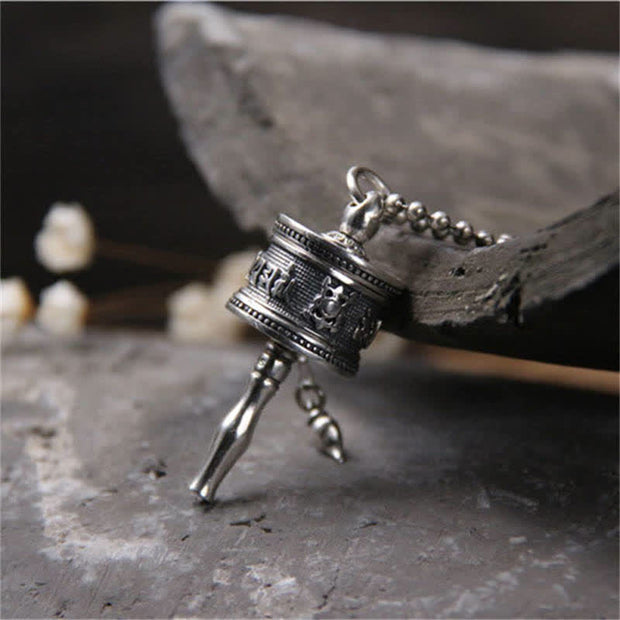 Buddha Stones 925 Sterling Silver Om Mani Padme Hum Prayer Wheel Purity Rotatable Necklace Pendant Necklaces & Pendants BS 2