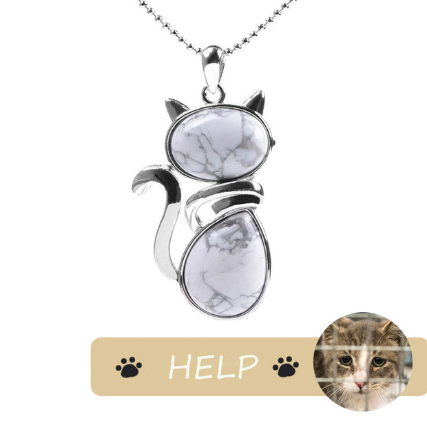 "Save A Cat" Cute Cat Pattern Natural Crystal Protection Cat-Loving Pendant Necklace Necklaces & Pendants BS White Turquoise