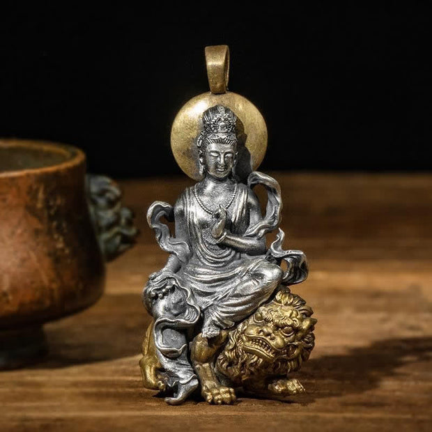 Buddha Stones Avalokitesvara Lion Copper Success Necklace Pendant Necklaces & Pendants BS 1