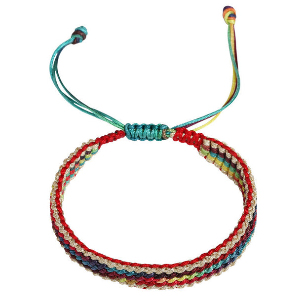 Buddha Stones Tibet Handmade Rainbow Multicolored Protection Braided String Bracelet Bracelet BS 13