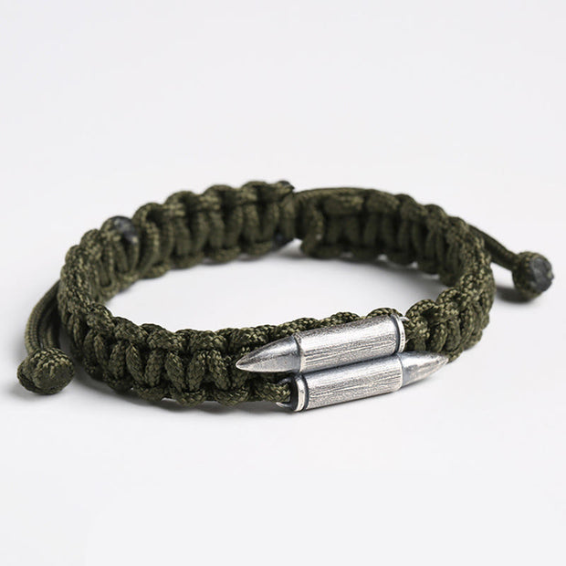 Buddha Stones 925 Sterling Silver Bullet Design Braided Rope Bracelet