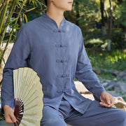 Buddha Stones Spiritual Zen Practice Yoga Meditation Prayer Clothing Cotton Linen Men's Set Clothes BS Blue 6XL