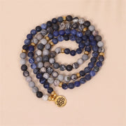 Buddha Stones 108 Mala Beads Sodalite Zebra Jasper Crystal Lotus Strength Bracelet Mala Bracelet BS 2