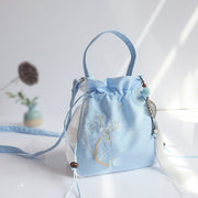 Buddha Stones Handmade Embroidered Flowers Canvas Tote Shoulder Bag Handbag Bag BS Blue White Plum Bamboo