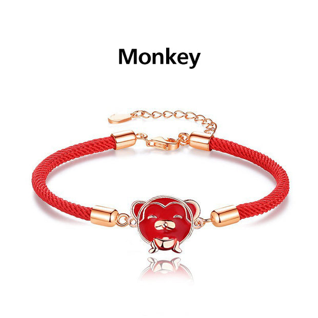 Buddha Stones 925 Sterling Silver Year of the Dragon Cute Chinese Zodiac Color Change Protection Bracelet Bracelet BS Monkey(Wrist Circumference 14-16cm)