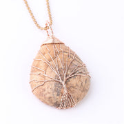 Buddha Stones Natural Quartz Crystal Tree Of Life Healing Energy Necklace Pendant Necklaces & Pendants BS Picture Jasper Rose Gold Tree