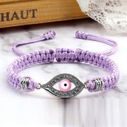 Buddha Stones Evil Eye Keep Away Evil Spirits String Bracelet Bracelet BS Purple Pink Evil Eye Silver Border