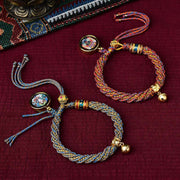 Buddha Stones Tibetan Handmade Luck Protection Thangka Prayer Wheel Bell Charm Braid String Bracelet Bracelet BS 21