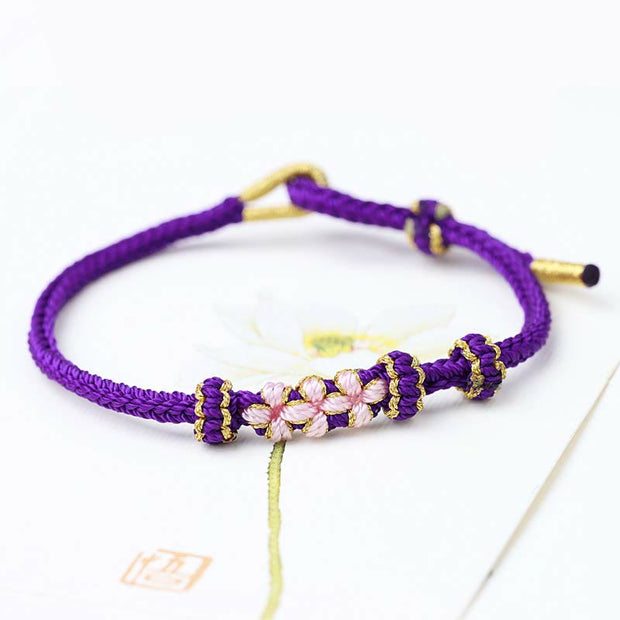 Buddha Stones Handmade Three Peach Blossoms Luck Eight Strands Braided String Bracelet Bracelet BS Purple(Wrist Circumference 14-19cm)