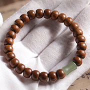 Buddha Stones Natural Abelia Biflora Wood Hetian Jade Bamboo Bead Warding Off Evil Spirits Bracelet Bracelet BS 4