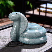 Buddha Stones Chinese Zodiac Wealth Ceramic Tea Pet Home Figurine Decoration Decorations BS Snake 8cm*5cm*5.5cm