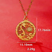 Buddha Stones 925 Sterling Silver Year Of The Dragon Auspicious Clouds Hetian Jade Inlaid Luck Necklace Pendant Necklaces & Pendants BS 6