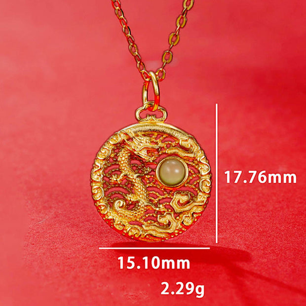 Buddha Stones 925 Sterling Silver Year Of The Dragon Auspicious Clouds Hetian Jade Inlaid Luck Necklace Pendant