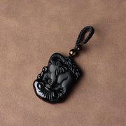 Buddha Stones Black Obsidian Elephant Protection String Necklace Pendant Key Chain Necklaces & Pendants BS Black Obsidian Key Chain