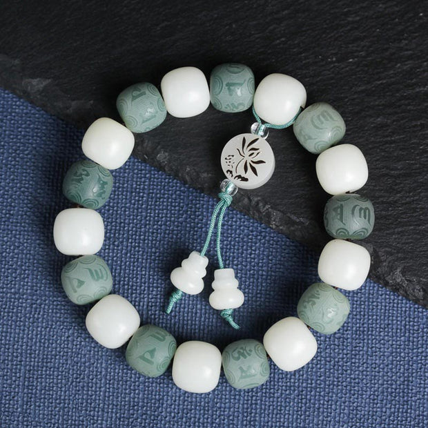 Buddha Stones White Bodhi Six True Words Protection Bracelet Bracelet BS 5