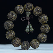 Buddha Stones Chinese Zodiac Rosewood Ebony Boxwood Copper Coin PiXiu Carved Warmth Bracelet Bracelet BS Ebony Buddha Letter