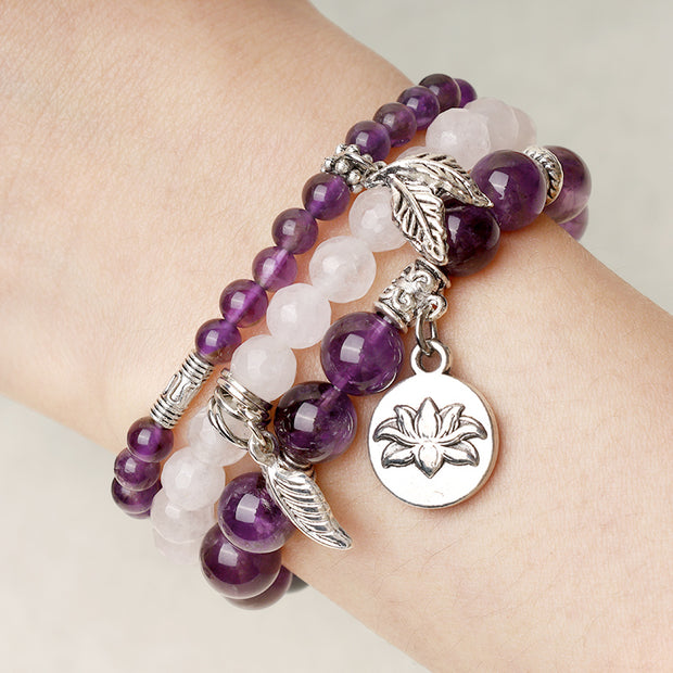 Buddha Stones 3PCS Natural Quartz Crystal Beaded Healing Energy Lotus Bracelet Bracelet BS 5