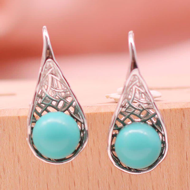 Buddha Stones 925 Sterling Silver Turquoise Beaded Pattern Protection Drop Dangle Earrings Earrings BS 5