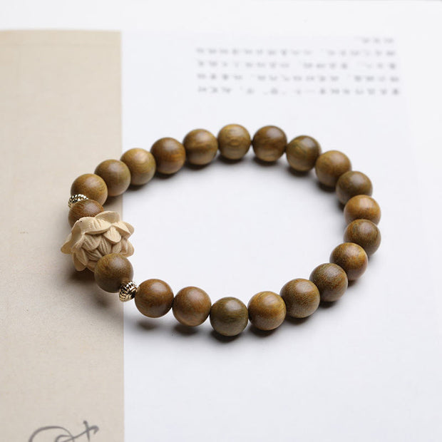 Buddha Stones Green Sandalwood Boxwood Lotus Soothing Bracelet Bracelet BS 10