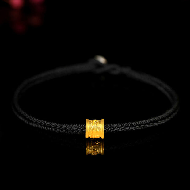 Buddha Stones 999 Gold Om Mani Padme Hum Luck String Couple Bracelet Bracelet BS Black Rope Simple Edition 19cm