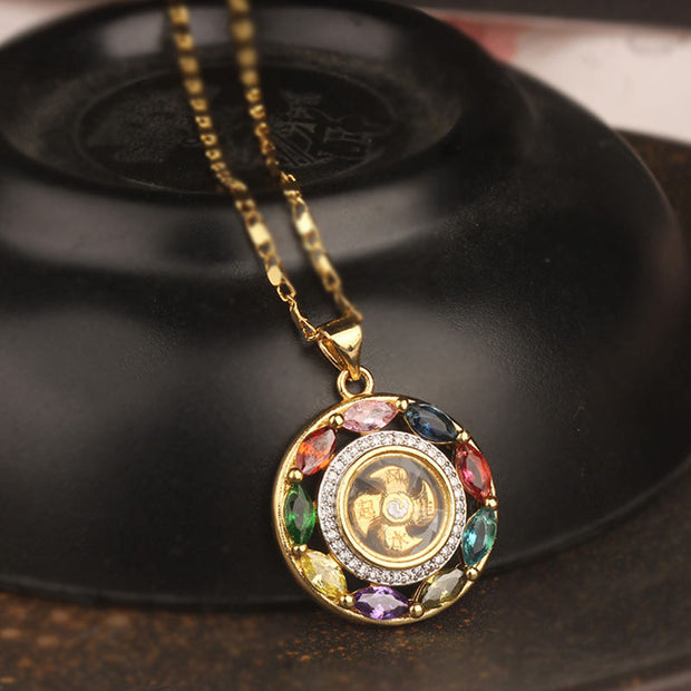 Buddha Stones Colorful Zircon Copper Wealth Luck Rotation Bracelet Necklace Pendant Bracelet Necklaces & Pendants BS Copper Necklace