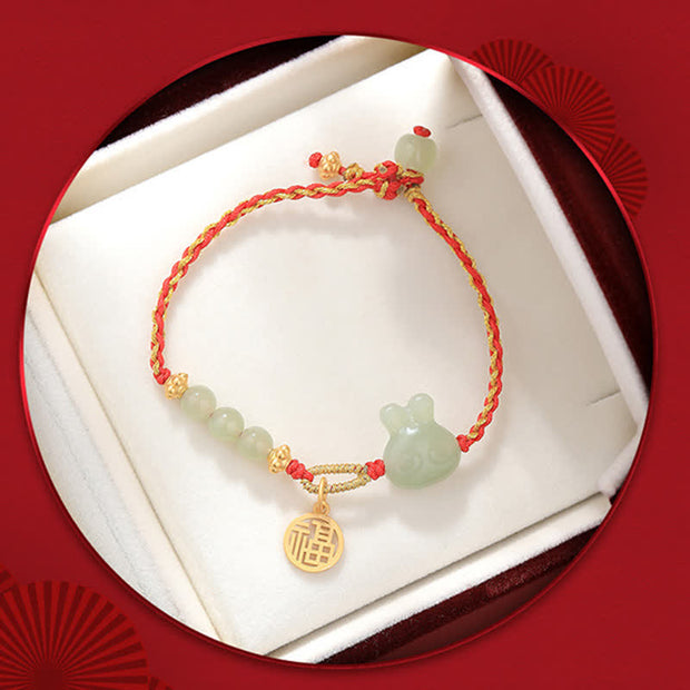Buddha Stones 925 Sterling Silver Year of the Rabbit Hetian Jade Happiness Luck Red String Bracelet Bracelet BS 7