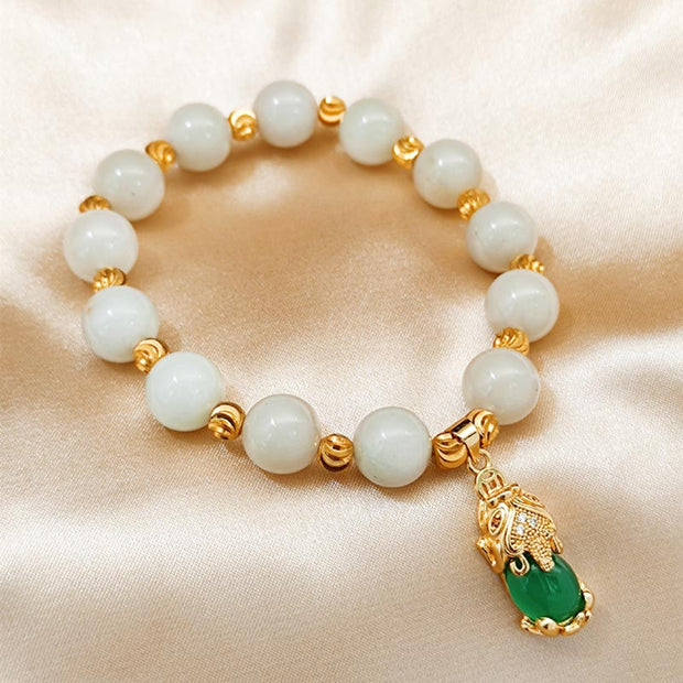 Buddha Stones Natural White Jade Protection PiXiu Bracelet Bracelet BS Green