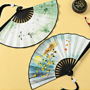 Buddha Stones Vintage Phoenix Nine-Tailed Fox Flower Bamboo Tiger Handheld Folding Fan Lotus Tassel Fan