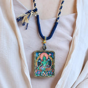 Buddha Stones Tibetan Green Tara Hand-Painted Thangka Buddha Protection Necklace Pendant Necklaces & Pendants BS 3