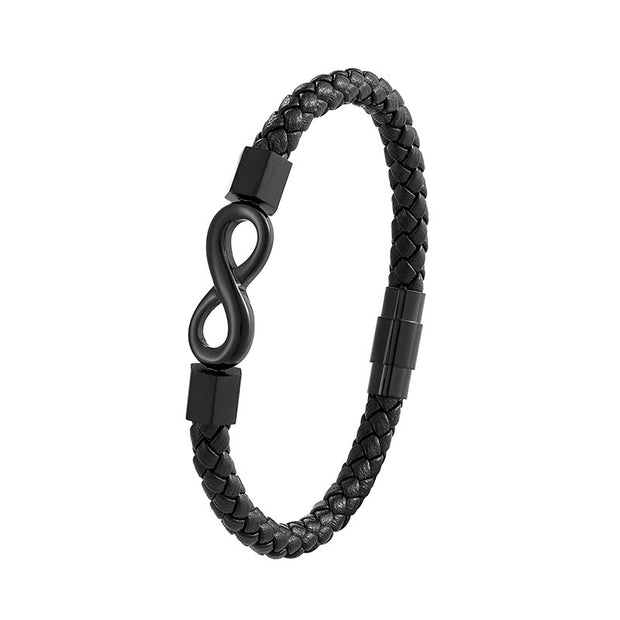 Buddha Stones Endless Knot Titanium Steel Infinity Leather Weave Balance Bracelet Bracelet BS 8