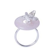 925 Sterling Silver Pink Crystal Aventurine Lotus Balance Ring Ring BS 10