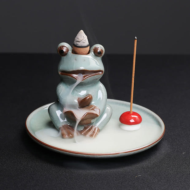 Buddha Stones Meditation Frog Ceramic Lotus Healing Incense Burner Incense Burner BS 2