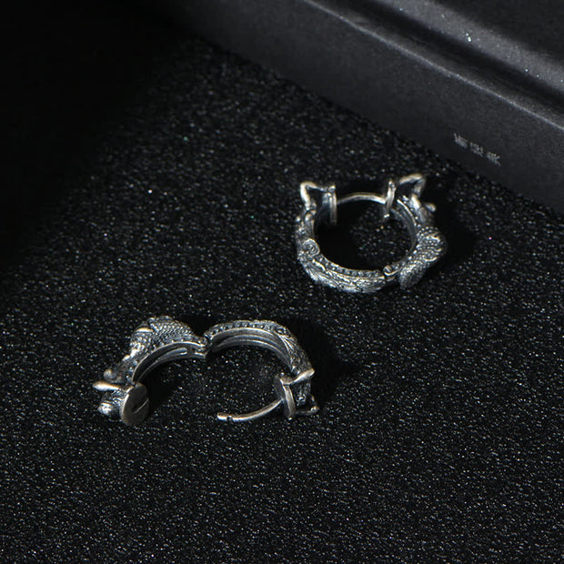 Buddha Stones 925 Sterling Silver Dragon Hoop Pattern Protection Earrings Earrings BS 6
